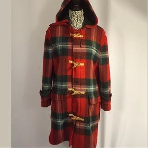 Ralph Lauren Red Wool Tartan Plaid Duffle Coat